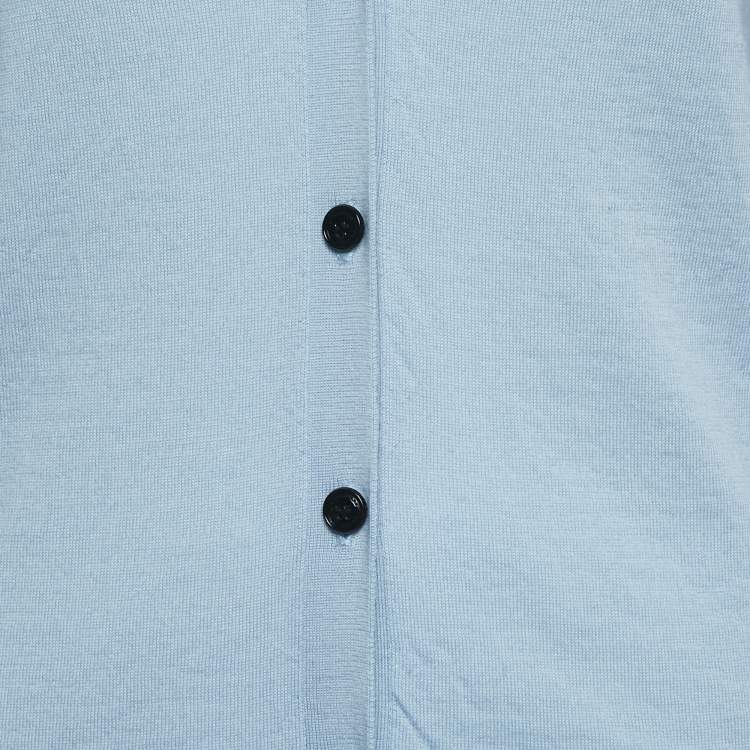 Pre Owned Burberry Blue Merino Wool Patch Detail Button Front Cardigan S
