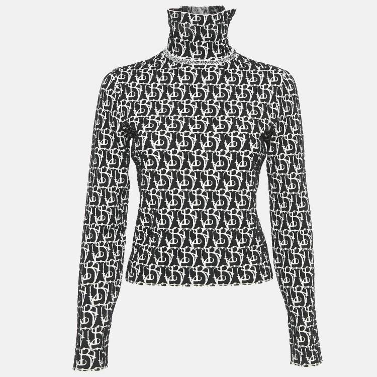 Pre Owned Burberry Black Jacquard Knit Turtle Neck B-Charm Sweater XS