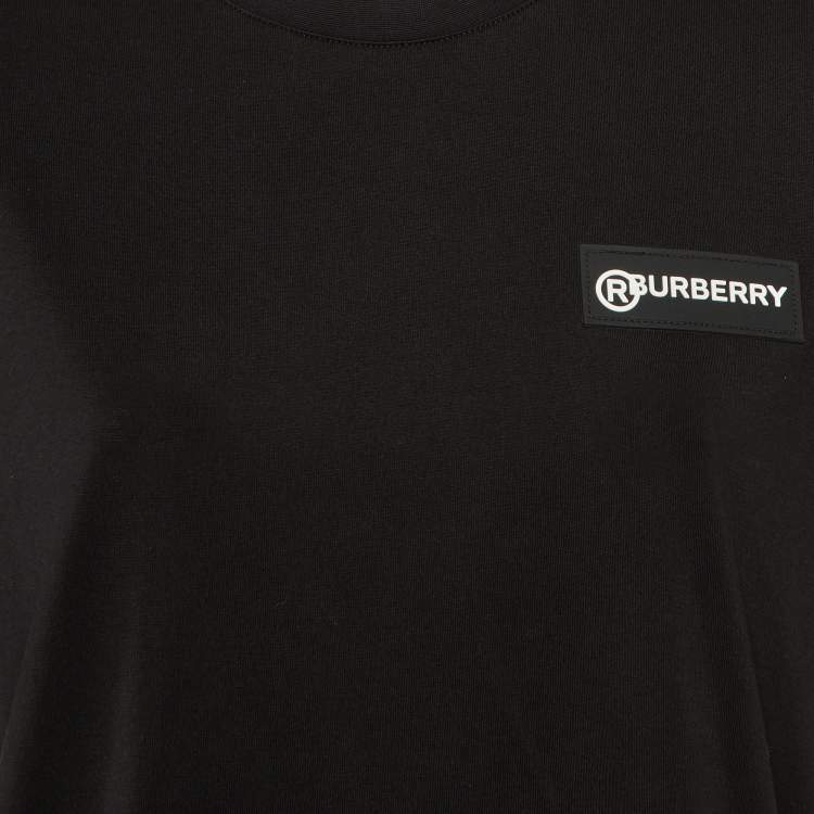 Pre Owned Burberry Black Cotton Check Paneled Oversized T-Shirt S
