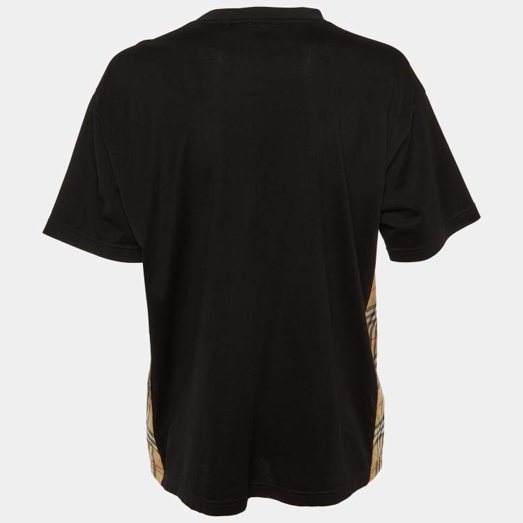 Pre Owned Burberry Black Cotton Check Paneled Oversized T-Shirt S