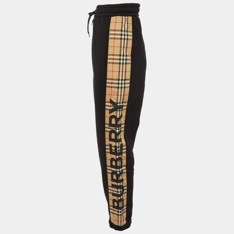 Pre Owned Burberry Black Logo Strip Detail Cotton Knit Joggers M