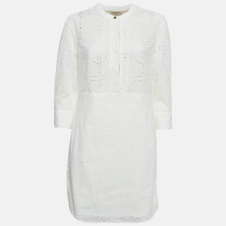 Pre Owned Burberry White Broderie Anglaise Cotton Short Dress S