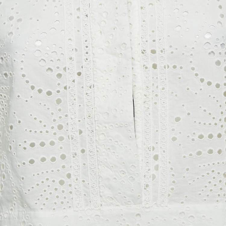 Pre Owned Burberry White Broderie Anglaise Cotton Short Dress S