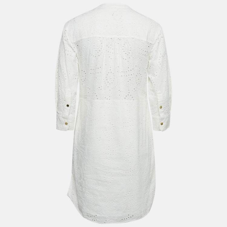 Pre Owned Burberry White Broderie Anglaise Cotton Short Dress S
