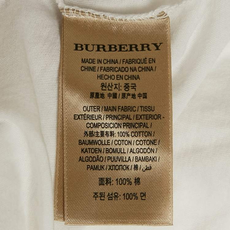 Pre Owned Burberry White Logo Embroidered Cotton V-Neck T-Shirt L