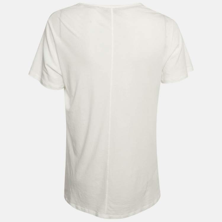 Pre Owned Burberry White Logo Embroidered Cotton V-Neck T-Shirt L