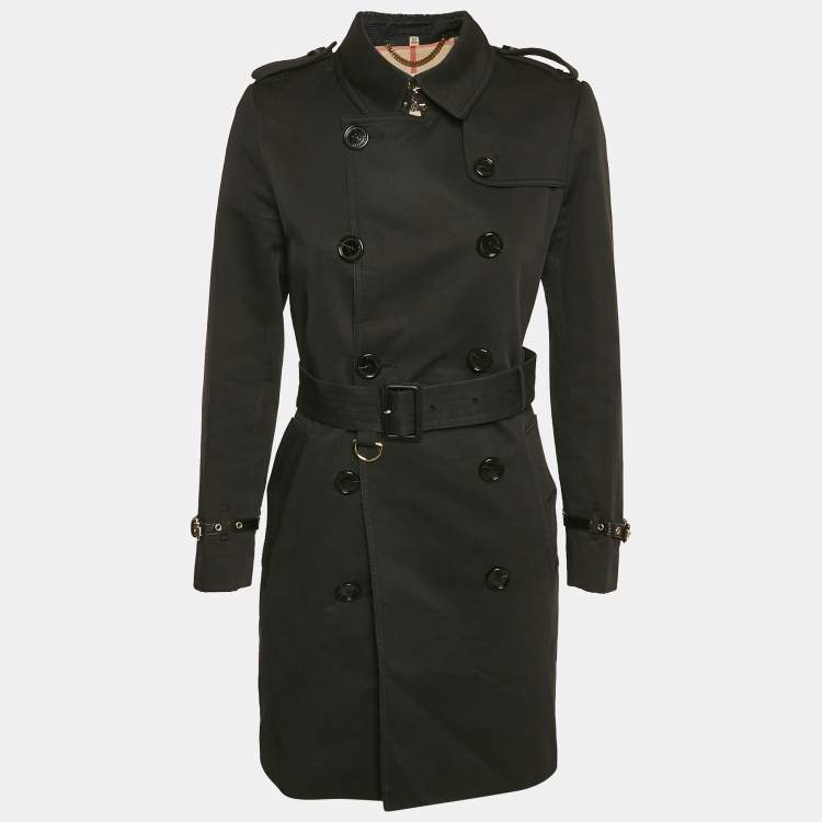 Pre Owned Burberry Black Cotton Double Breasted Belted Trench Coat S
