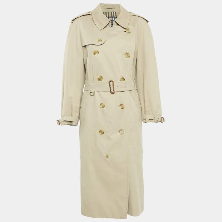 Pre Owned Burberrys' Vintage Beige Cotton Double Breasted Belted Trench Coat XL