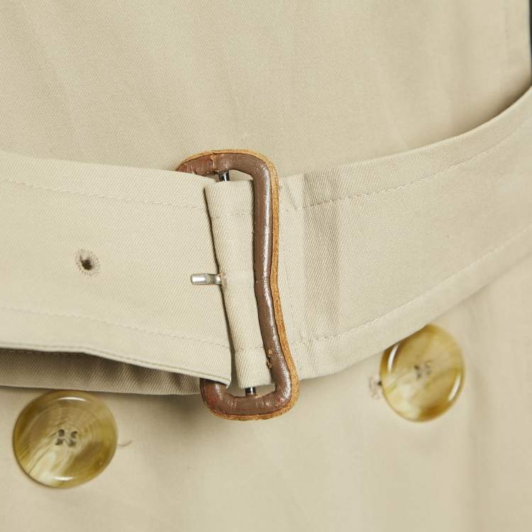 Pre Owned Burberrys' Vintage Beige Cotton Double Breasted Belted Trench Coat XL