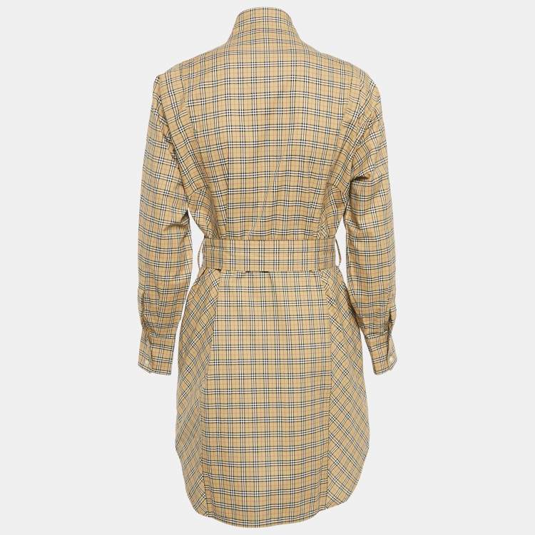 Pre Owned Burberry Brown Vintage Check Cotton Belted Mini Dress S
