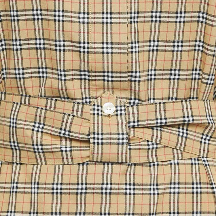 Pre Owned Burberry Brown Vintage Check Cotton Belted Mini Dress S