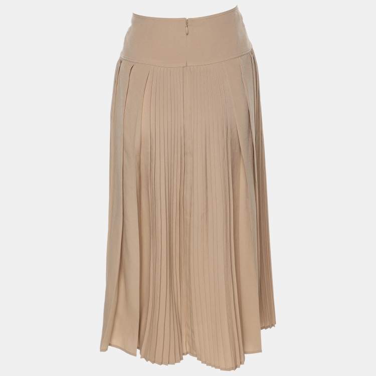 Pre Owned Burberry Beige Pleated Chiffon Midi Skirt XS