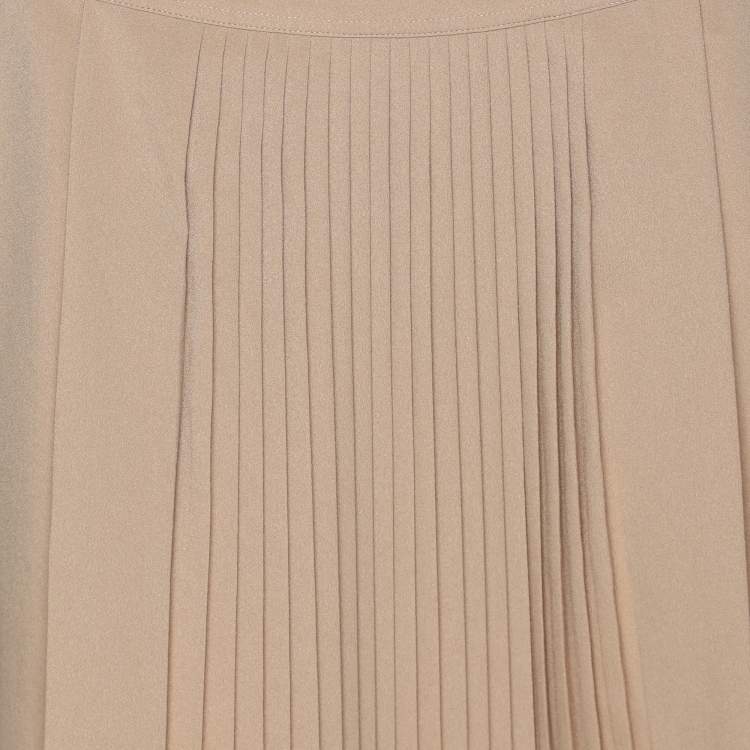 Pre Owned Burberry Beige Pleated Chiffon Midi Skirt XS