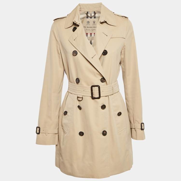 Pre Owned Burberry Beige Gabardine The Kensington Trench Coat S
