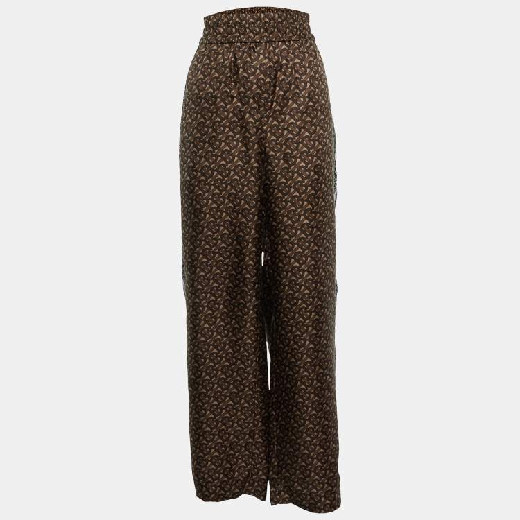Pre Owned Burberry Brown Monogram Silk Elasticized Waist Pants S