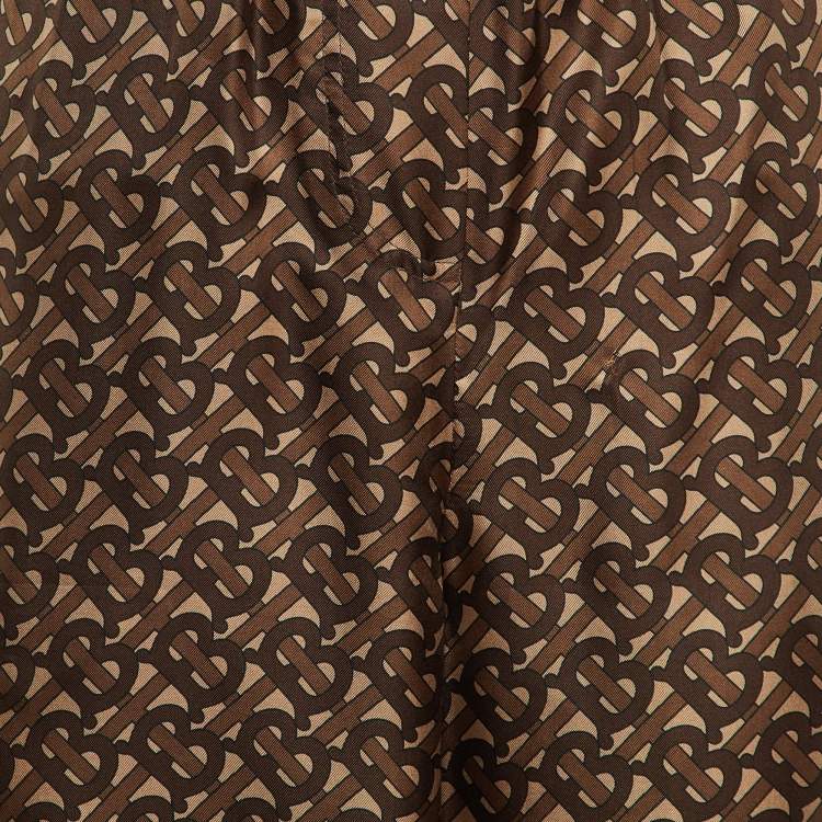 Pre Owned Burberry Brown Monogram Silk Elasticized Waist Pants S