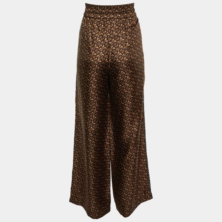 Pre Owned Burberry Brown Monogram Silk Elasticized Waist Pants S