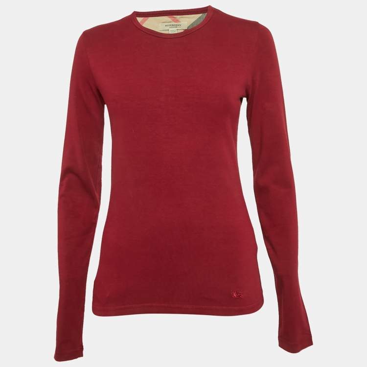Pre Owned Burberry Red Cotton Full Sleeve T-Shirt S
