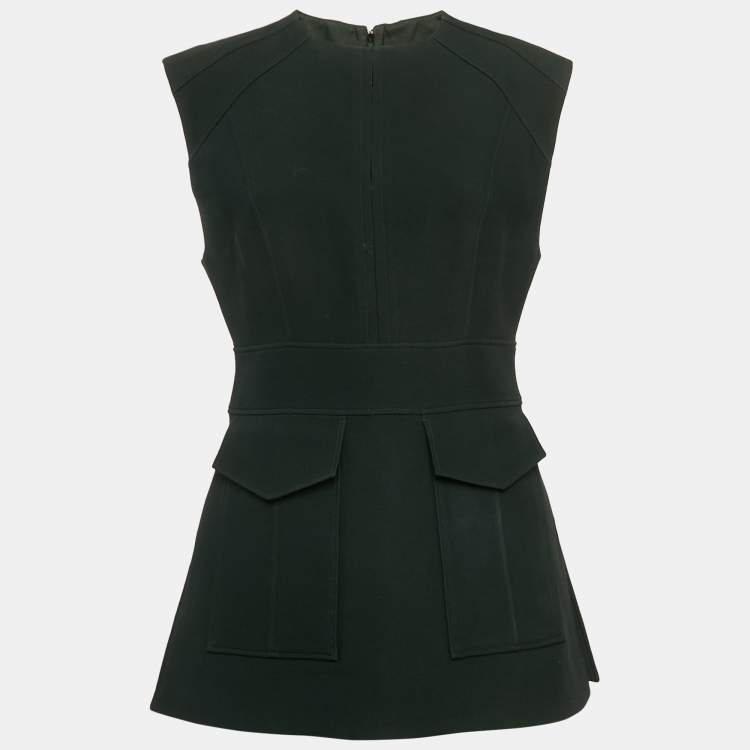 Pre Owned Burberry Black Wool Pocket Detail Sleeveless Tunic Top M