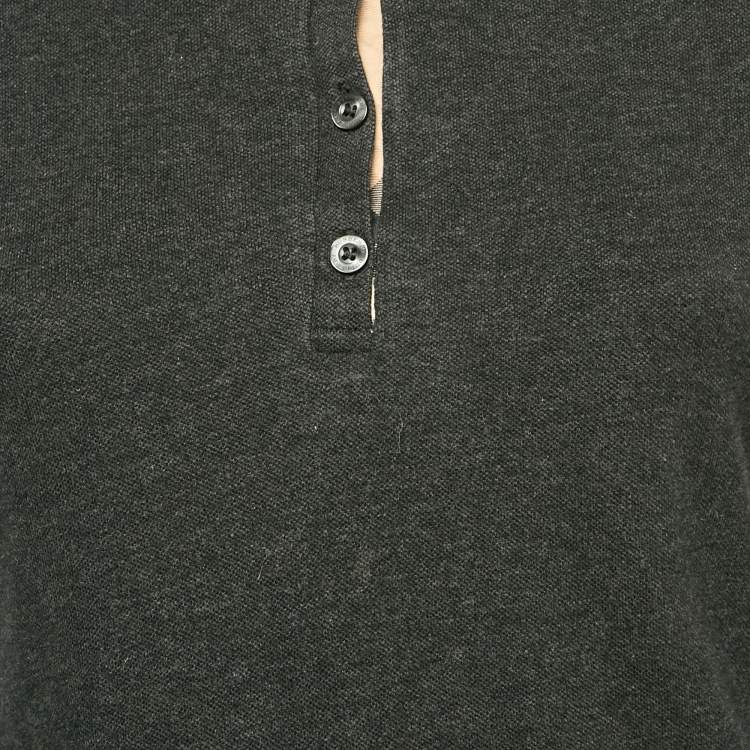 Pre Owned Burberry Grey Cotton Long Sleeve Polo T-Shirt S