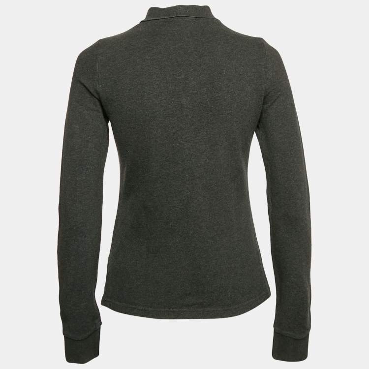 Pre Owned Burberry Grey Cotton Long Sleeve Polo T-Shirt S