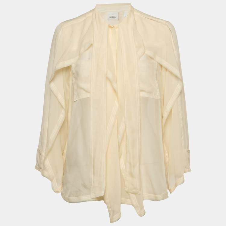 مملوكة مسبقًا Burberry  Beige Silk Raw Edge Detail Shirt M