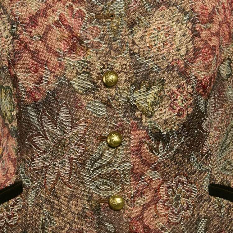 Pre Owned Burberry Brown Floral Jacquard and Velvet Collar Jacket L