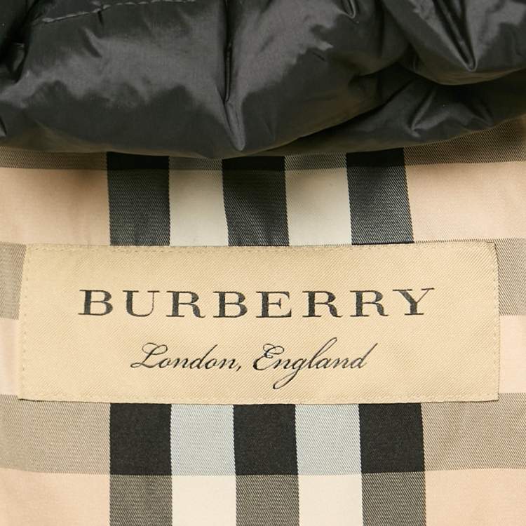 مملوكة مسبقًا Burberry Black Nylon Real Fur Trim  Limefield Down Coat L