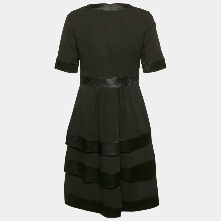 Pre Owned Burberry Black Satin Trim Silk Tiered Mini Dress S