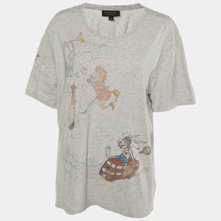 Pre Owned Burberry Grey Printed Cotton Knit T-Shirt XXL