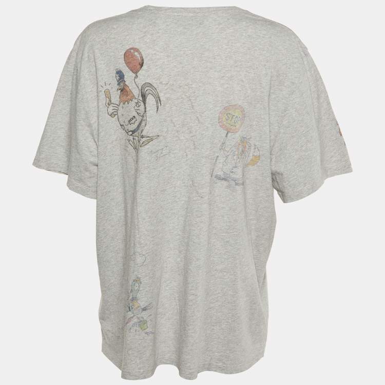 Pre Owned Burberry Grey Printed Cotton Knit T-Shirt XXL