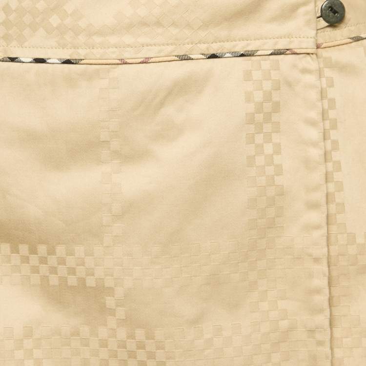 Pre Owned Burberry Beige Cotton Jacquard Mini Wrap Skirt L