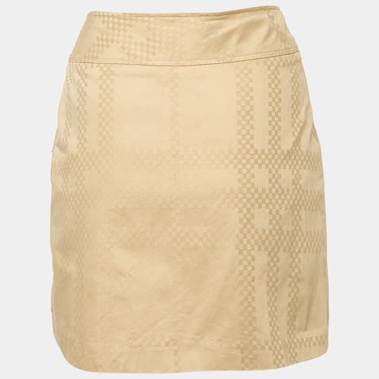 Pre Owned Burberry Beige Cotton Jacquard Mini Wrap Skirt L