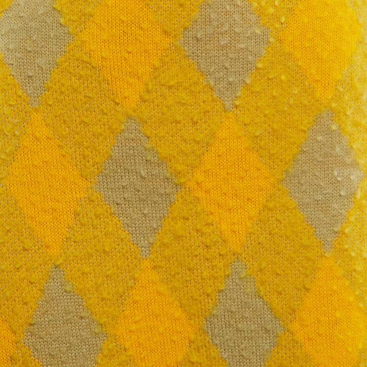 Pre Owned Burberry Yellow Wool Check Plaid Midi Skirt M
