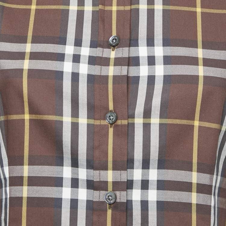 Pre Owned Burberry Brown Checks Cotton Long Sleeve Shirt S