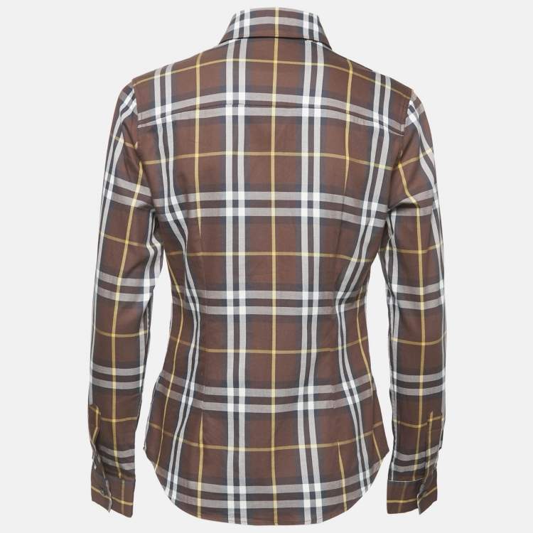 Pre Owned Burberry Brown Checks Cotton Long Sleeve Shirt S