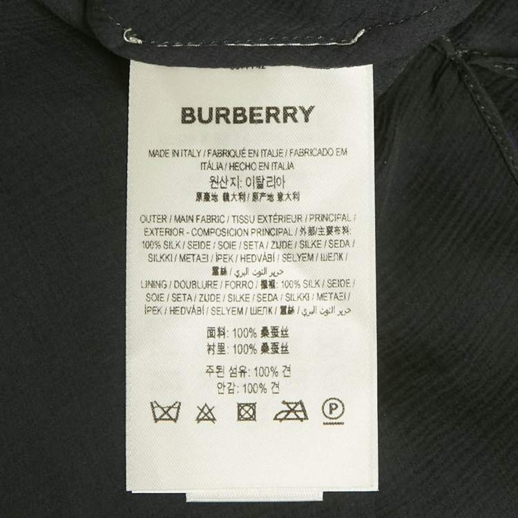 Pre Owned Burberry Dark Green/Purple Tartan Print Silk Long Sleeve Blouse S 