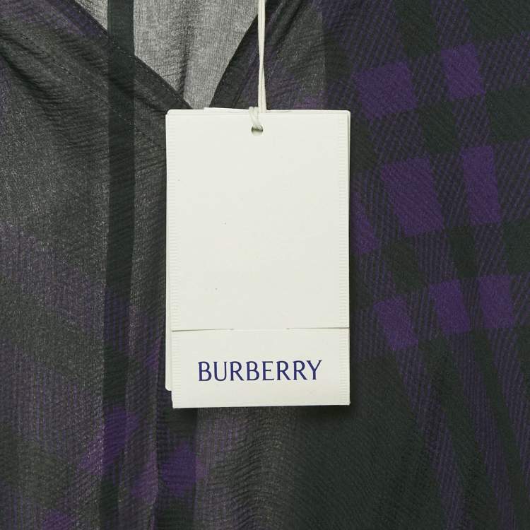 Pre Owned Burberry Dark Green/Purple Tartan Print Silk Long Sleeve Blouse S 