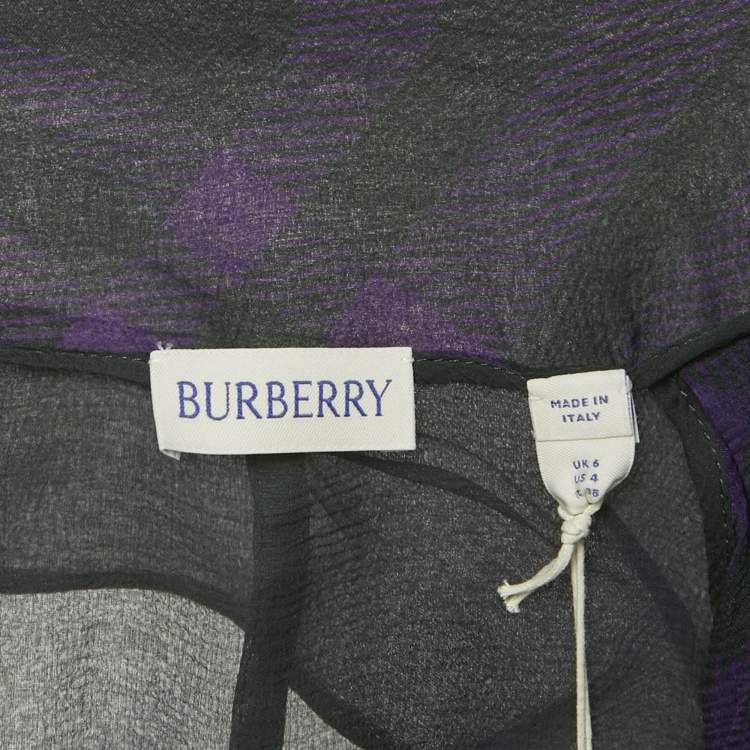 Pre Owned Burberry Dark Green/Purple Tartan Print Silk Long Sleeve Blouse S 
