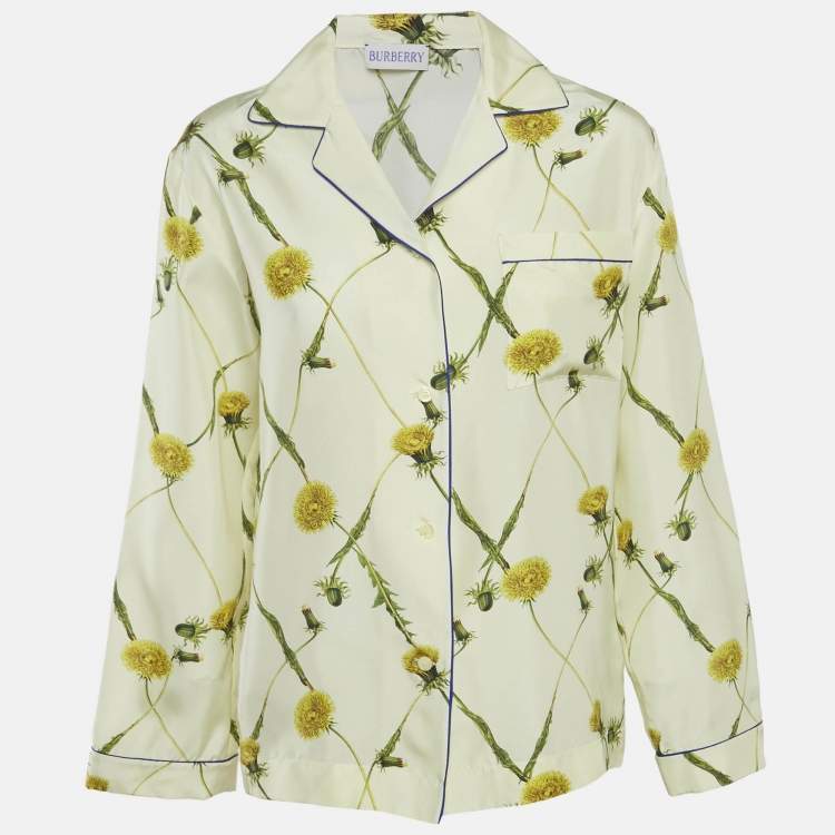 Pre Owned Burberry Yellow Dandelion-Print Silk Pyjama Shirt XS