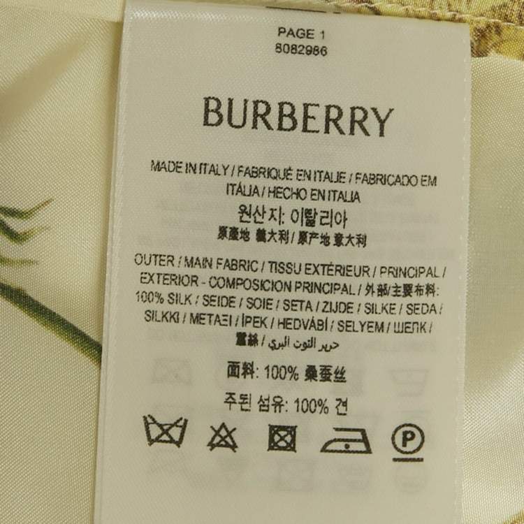 Pre Owned Burberry Yellow Dandelion-Print Silk Pyjama Shirt XS