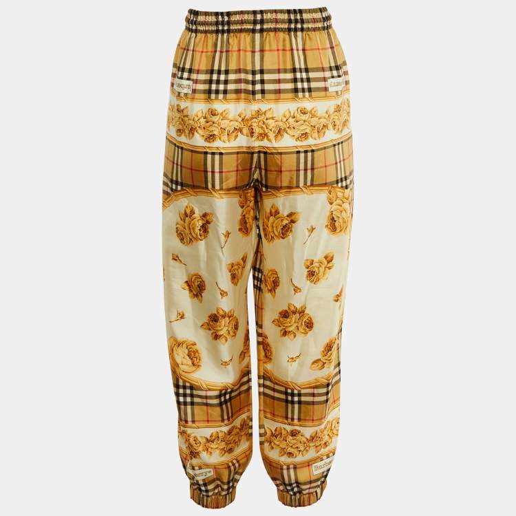 Pre Owned Burberry Beige Printed Nova Check Silk Joggers M