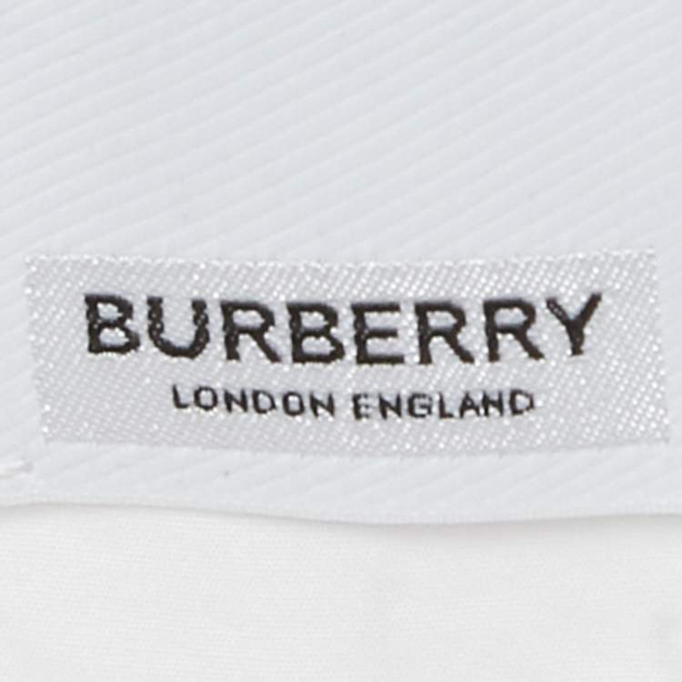 Pre Owned Burberry White Logo Print Cotton Oversized Shirt XS