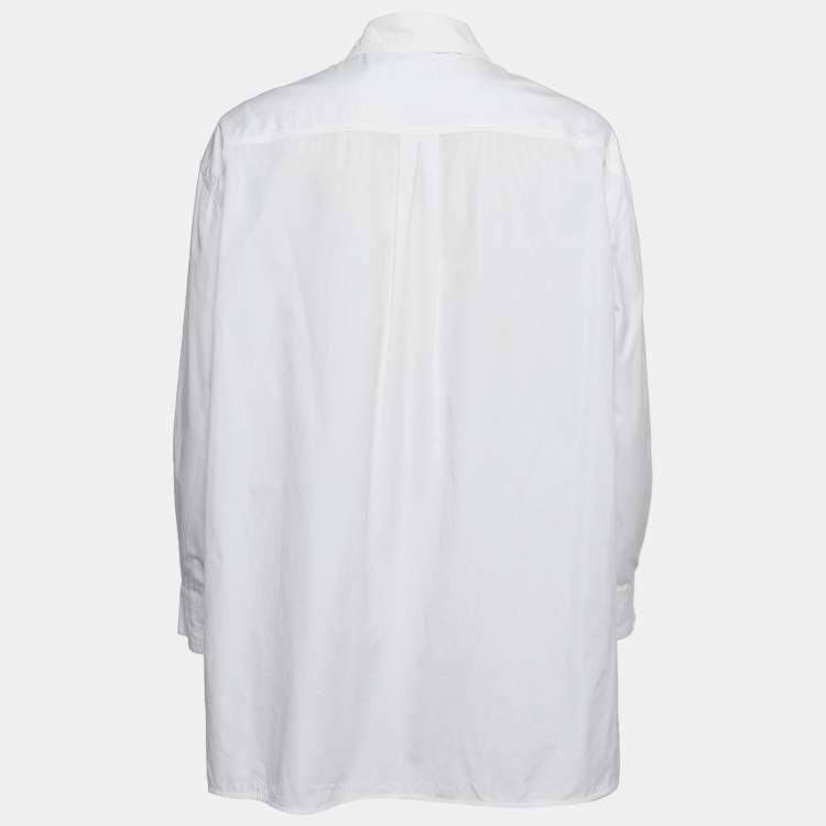 Pre Owned Burberry White Logo Print Cotton Oversized Shirt XS