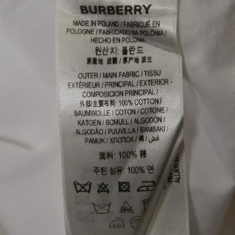 Pre Owned Burberry White Logo Print Cotton Oversized Shirt XS