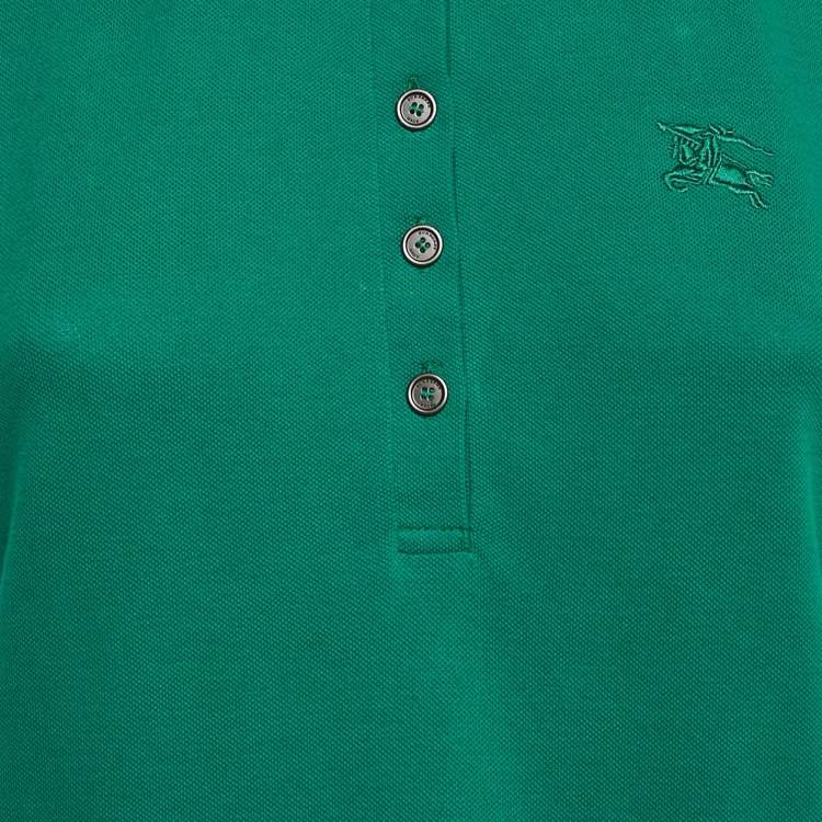 مملوكة مسبقًا Burberry Green Checks Collar Cotton Pique T-Shirt M