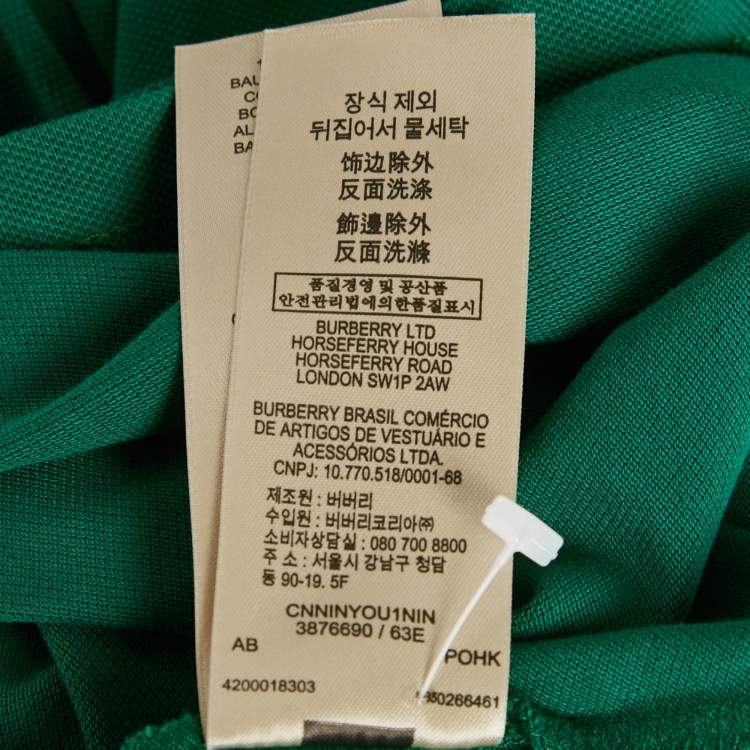 مملوكة مسبقًا Burberry Green Checks Collar Cotton Pique T-Shirt M