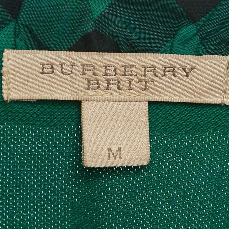 مملوكة مسبقًا Burberry Green Checks Collar Cotton Pique T-Shirt M