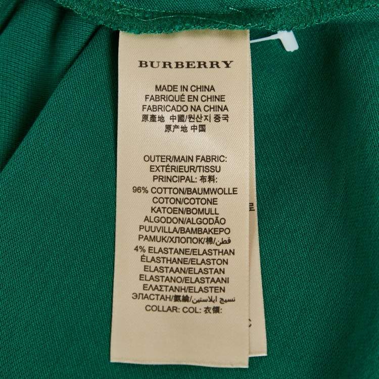 مملوكة مسبقًا Burberry Green Checks Collar Cotton Pique T-Shirt M