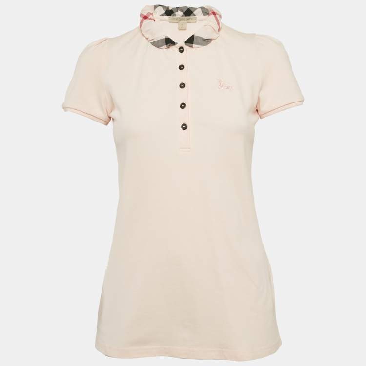 Pre Owned Burberry Pink Checks Collar Pique Polo T-Shirt S
